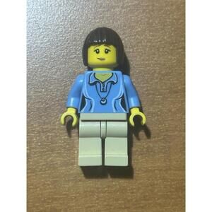 Lego City FEMALE MINIFIG Blue Torso White Legs Brown Hair